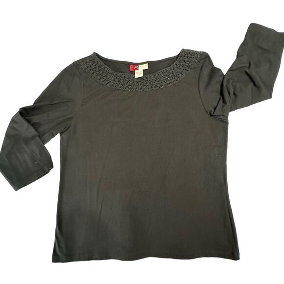 JM Collection Black beaded scoop neck 3/4 sleeve jersey Top size Large - Picture 6 of 10